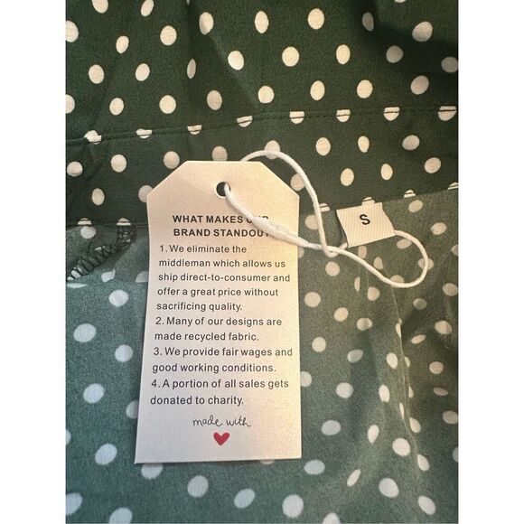 NWT Made With Love Polka Dot Long Sleeve Button Front Dress Green White Small - Picture 3 of 3